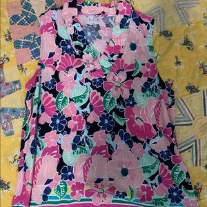 Ruffled neck sleeveless top